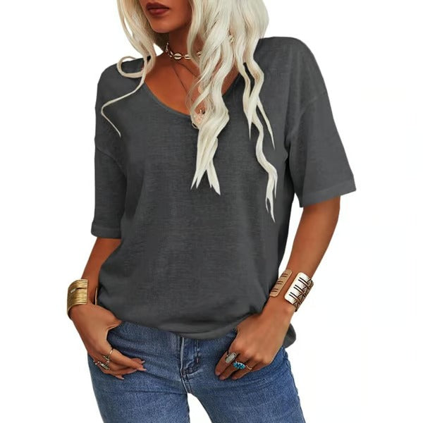Women's Solid Color V-Neck T-shirt