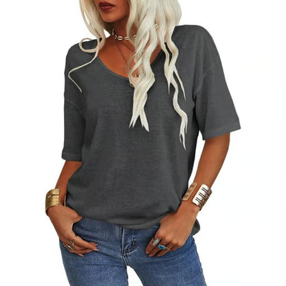 Women's Solid Color V-Neck T-shirt